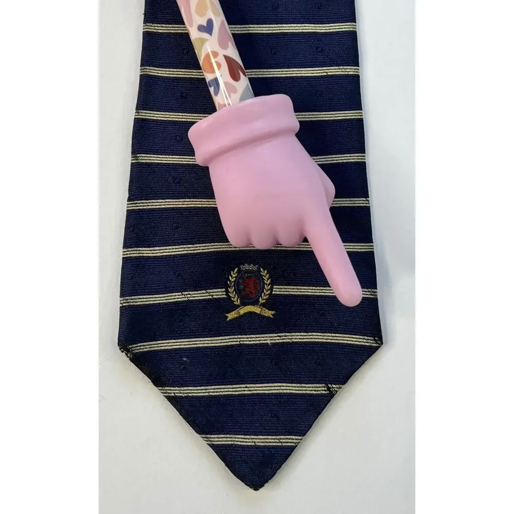 Tommy Hilfiger Mens Silk Tie Navy Gold Stripe Crest USA Classic Designer